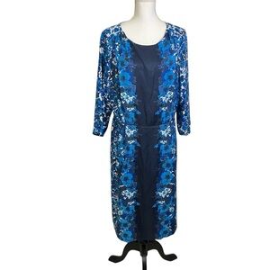 Boden Women Blue Floral Viscose Silk Blend Dress US 14L UK 18L Lined Pockets